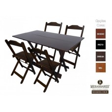 Conjunto Bar Dobrável Mesa 120x70 com 4 Cadeiras de Madeira Embuia - Cod: 763